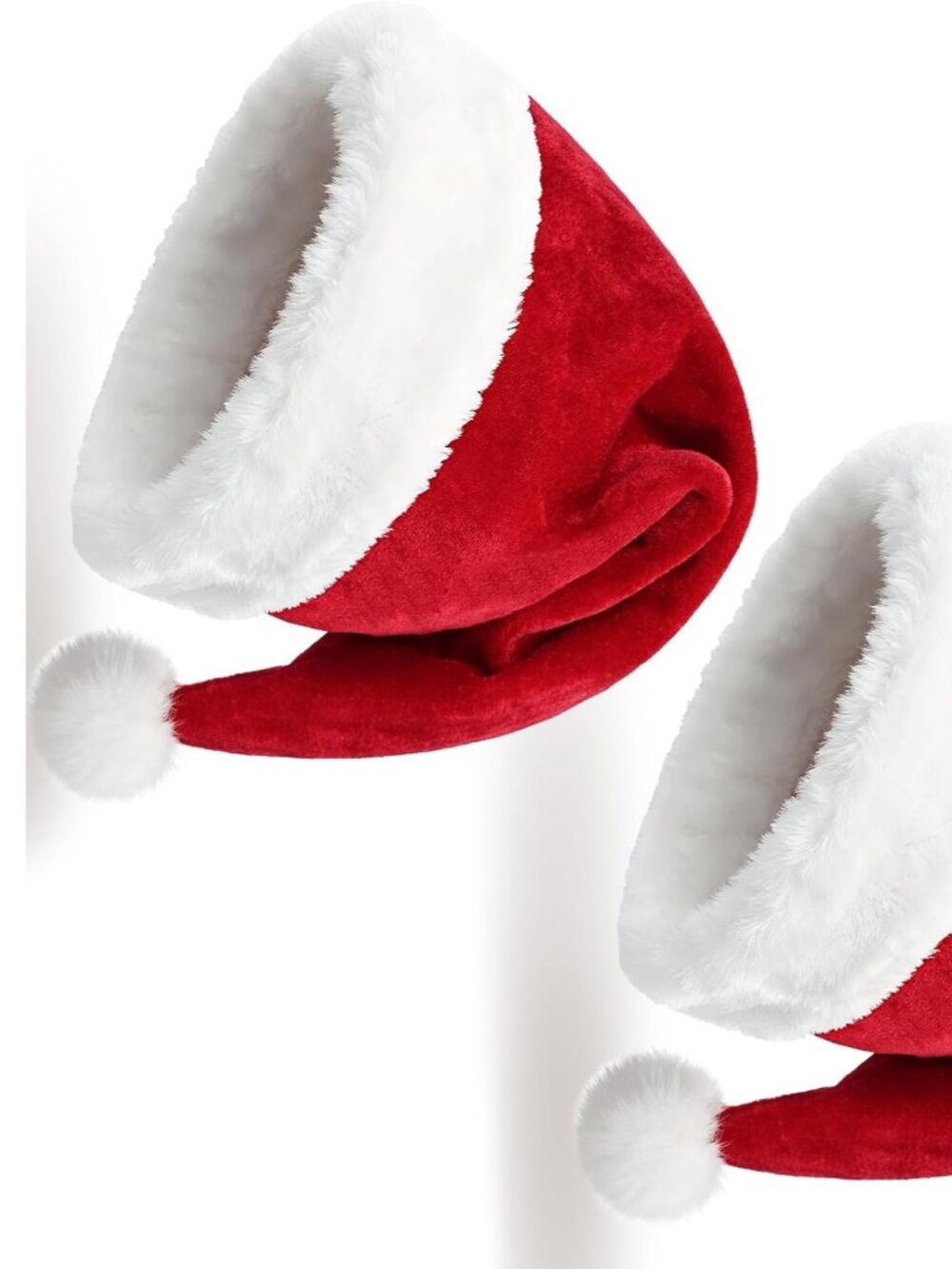 ✨Men's Women Red 2pcs Plush Pom Velvet Santa Claus New Year Party Christmas Hat